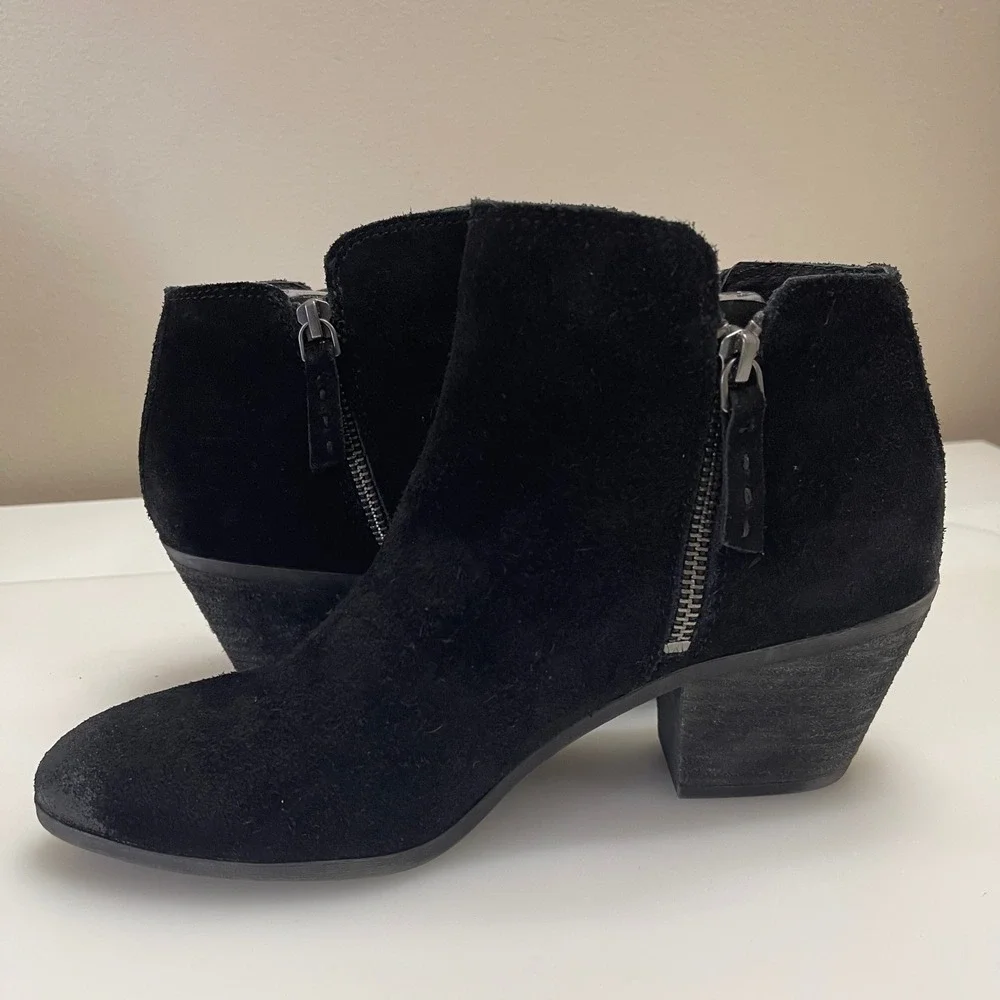 Frye & Co Judy Ankle Boots Womens 8 Black Suede Side Zip Block Heel Bootie Shoes